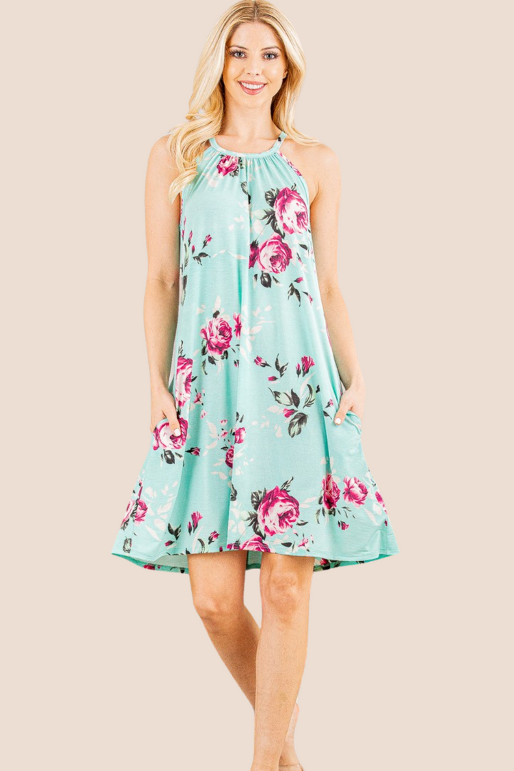 Beatrix Floral Sleeveless Dress with Keyhole Back