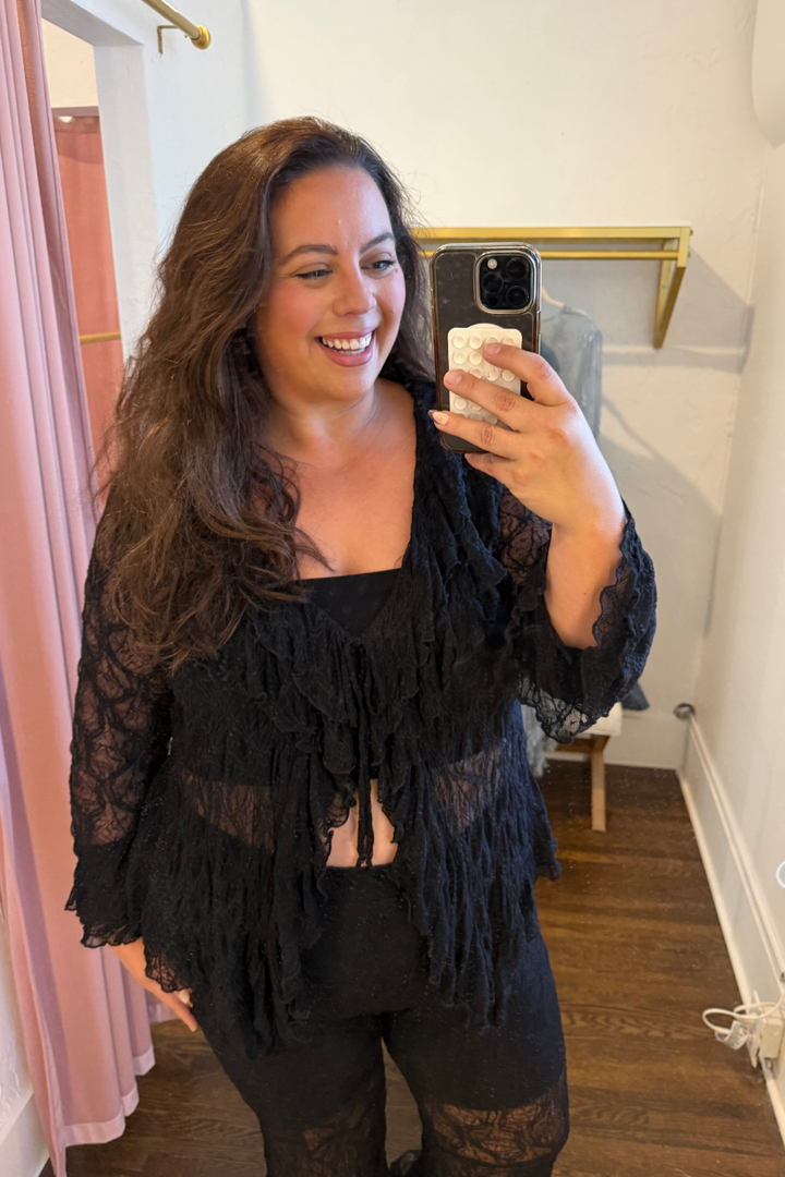 Paisley Lace Long Sleeve Tie Top