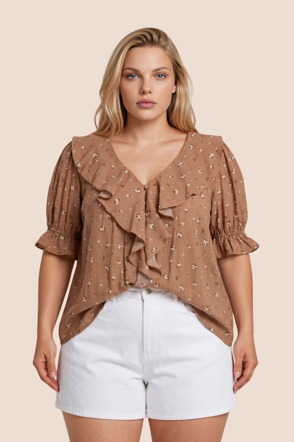 Charlene Floral Ruffled V-Neck Short Sleeve Top