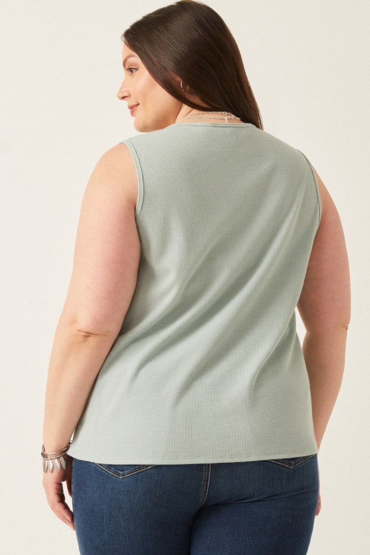 Halle Waffle Knit Pocket Tank in Mint