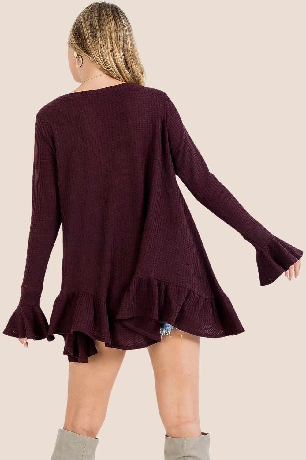 Collins Waffle Flare Long Sleeve Top
