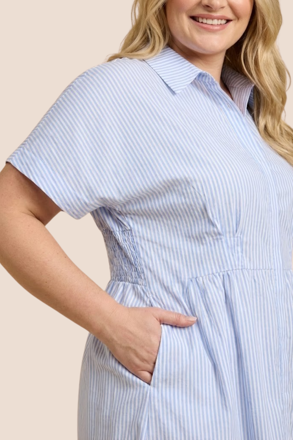 Willa Button Down Pintucked Waist Midi Dress