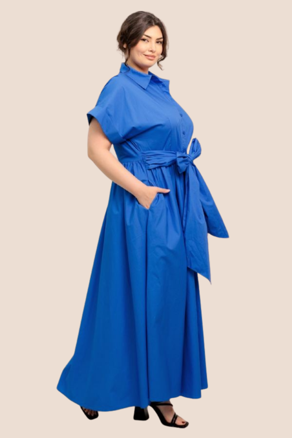 Kehlani Woven Midi Dress with Tie Waist