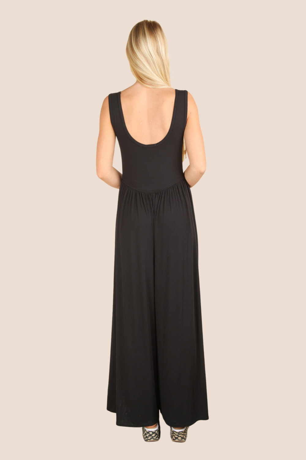 Kayla Crinkled Knit Sleeveless Jumpsuit in Black