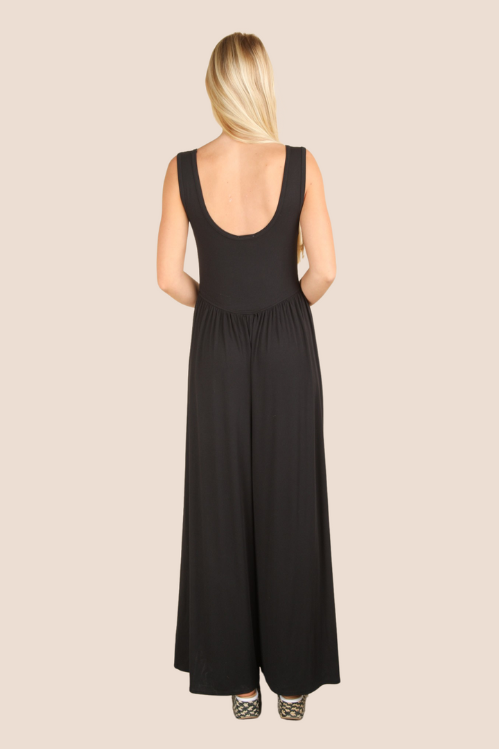 Kayla Crinkled Knit Sleeveless Jumpsuit in Black