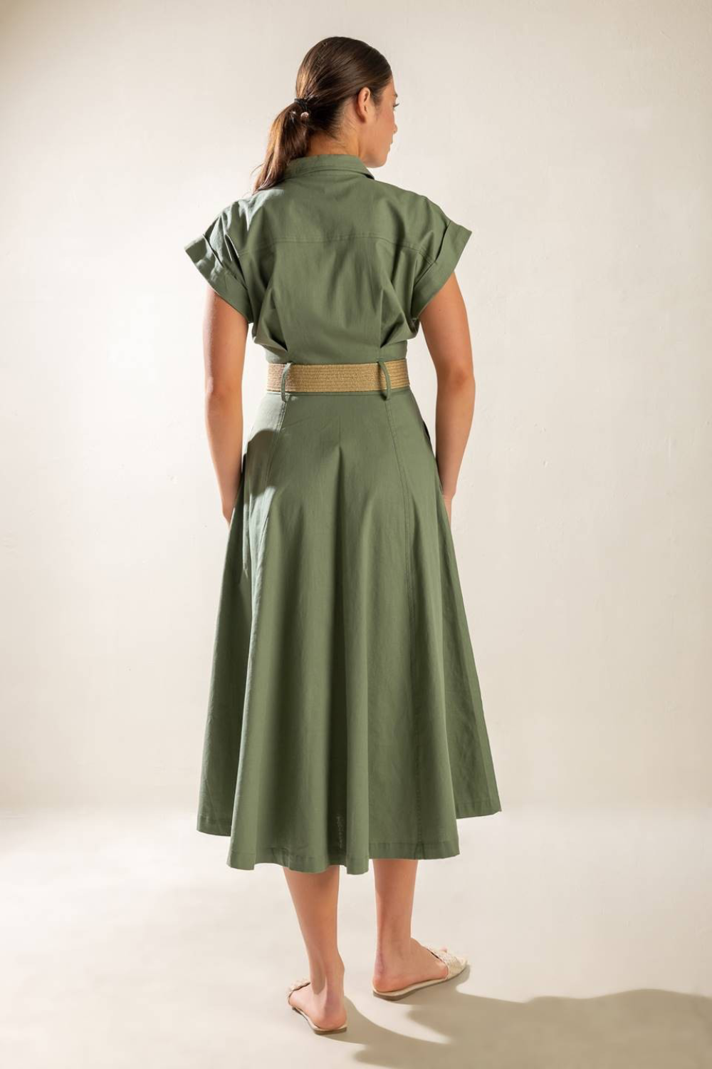 Winona Midi Dress with Belt in Olive