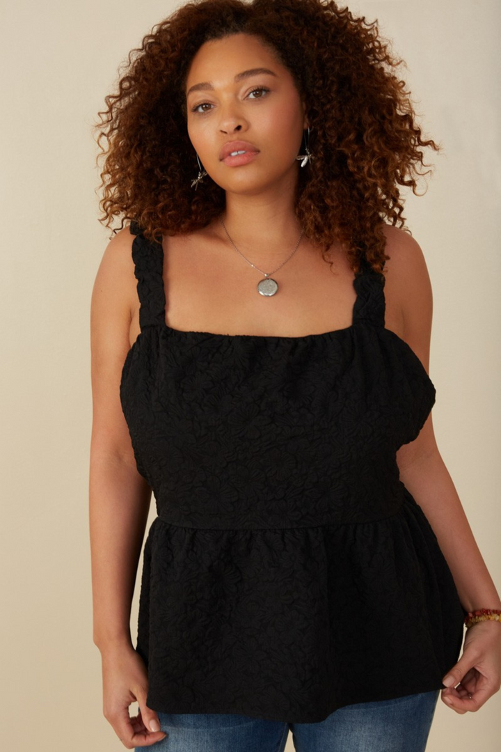 Lara Cropped Peplum Tank in Black