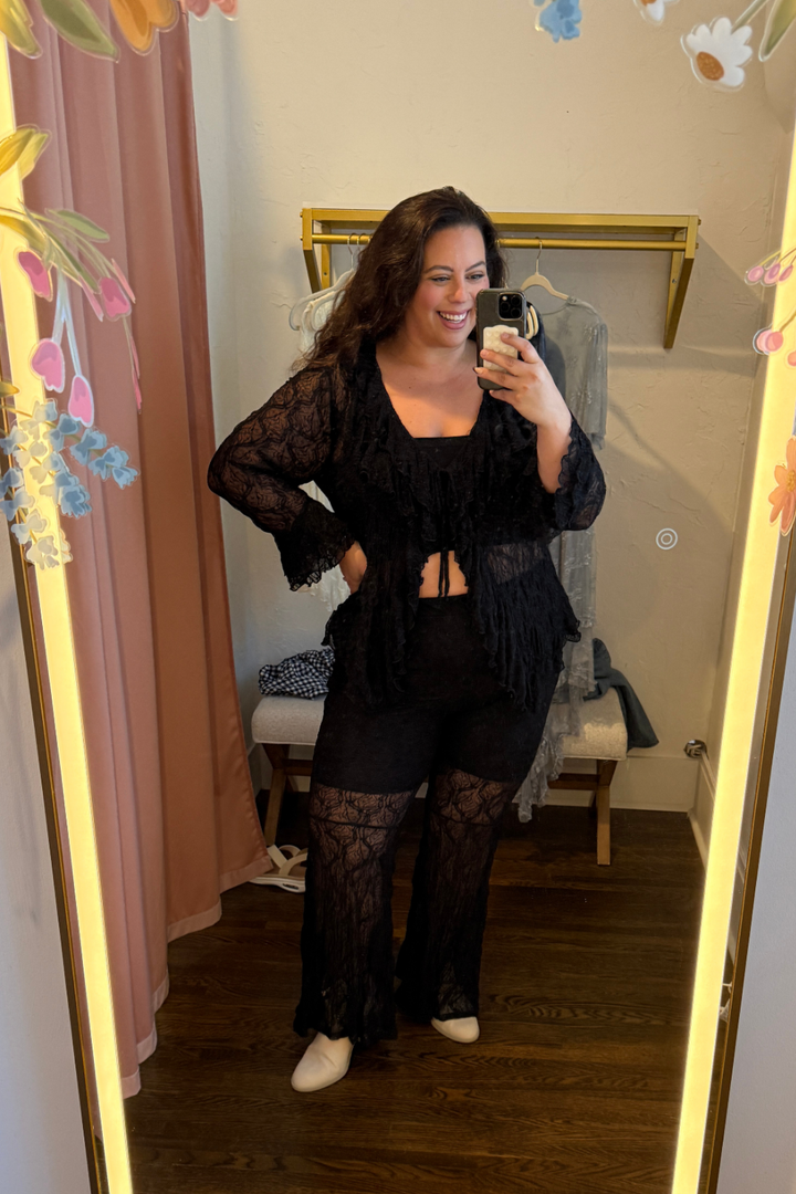 Paisley Lace Long Sleeve Tie Top