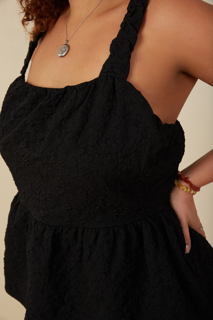 Lara Cropped Peplum Tank in Black