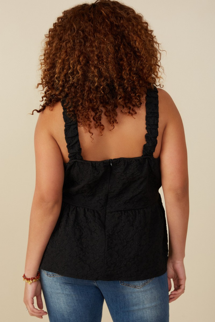 Lara Cropped Peplum Tank in Black