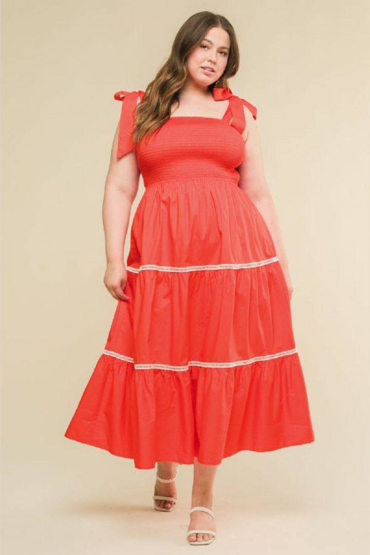Maggie Sleeveless Poplin Maxi Dress in Red