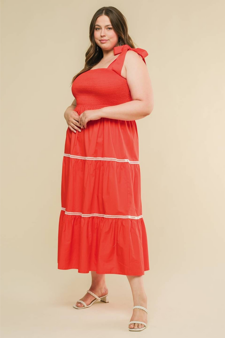 Maggie Sleeveless Poplin Maxi Dress in Red