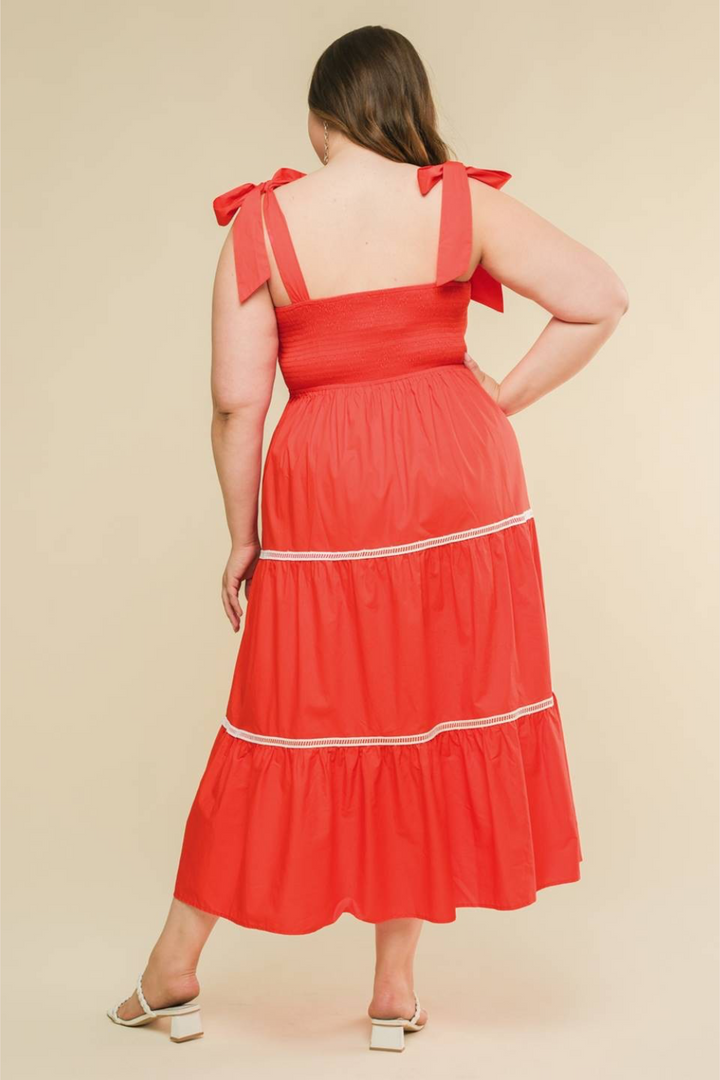Maggie Sleeveless Poplin Maxi Dress in Red