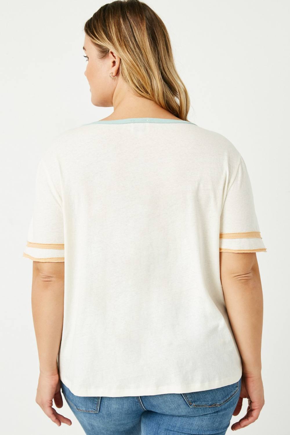 Astrid Stripe Sleeve Knit Tee in Off White