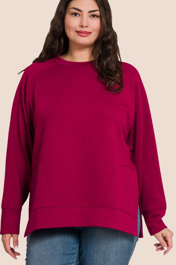 Trish Scuba Long Sleeve Pullover with Side Slits