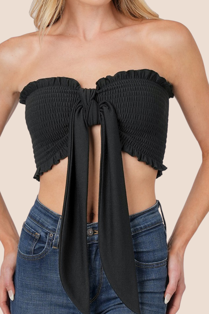 Betty Smocked Tie Front Tube Top