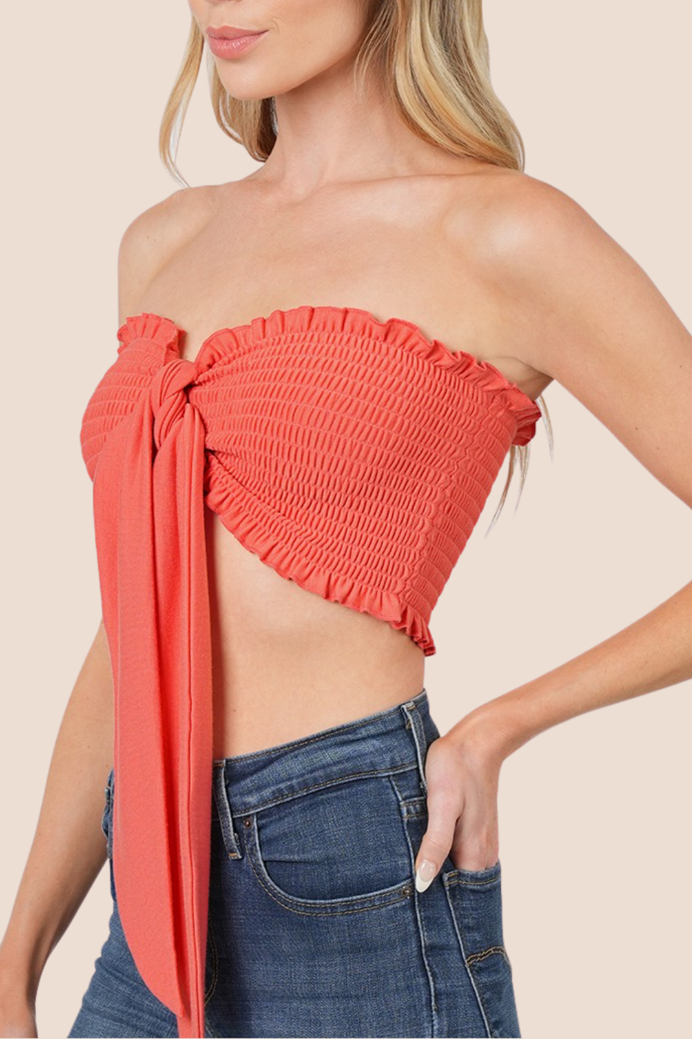 Betty Smocked Tie Front Tube Top