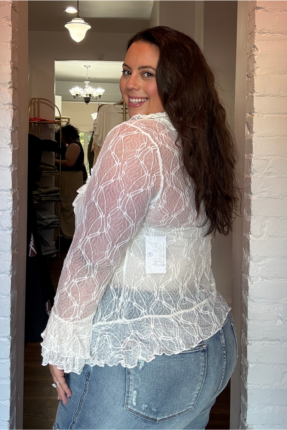 Paisley Lace Long Sleeve Tie Top