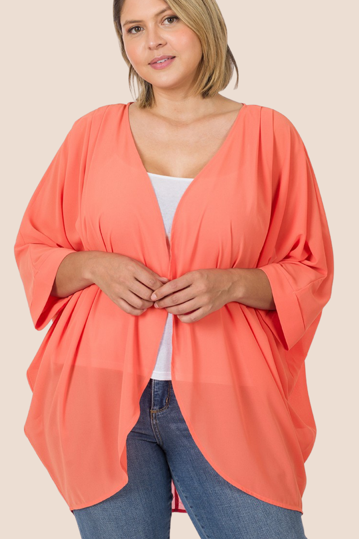 Everleigh Chiffon Cardigan with Shoulder Pleat Detail