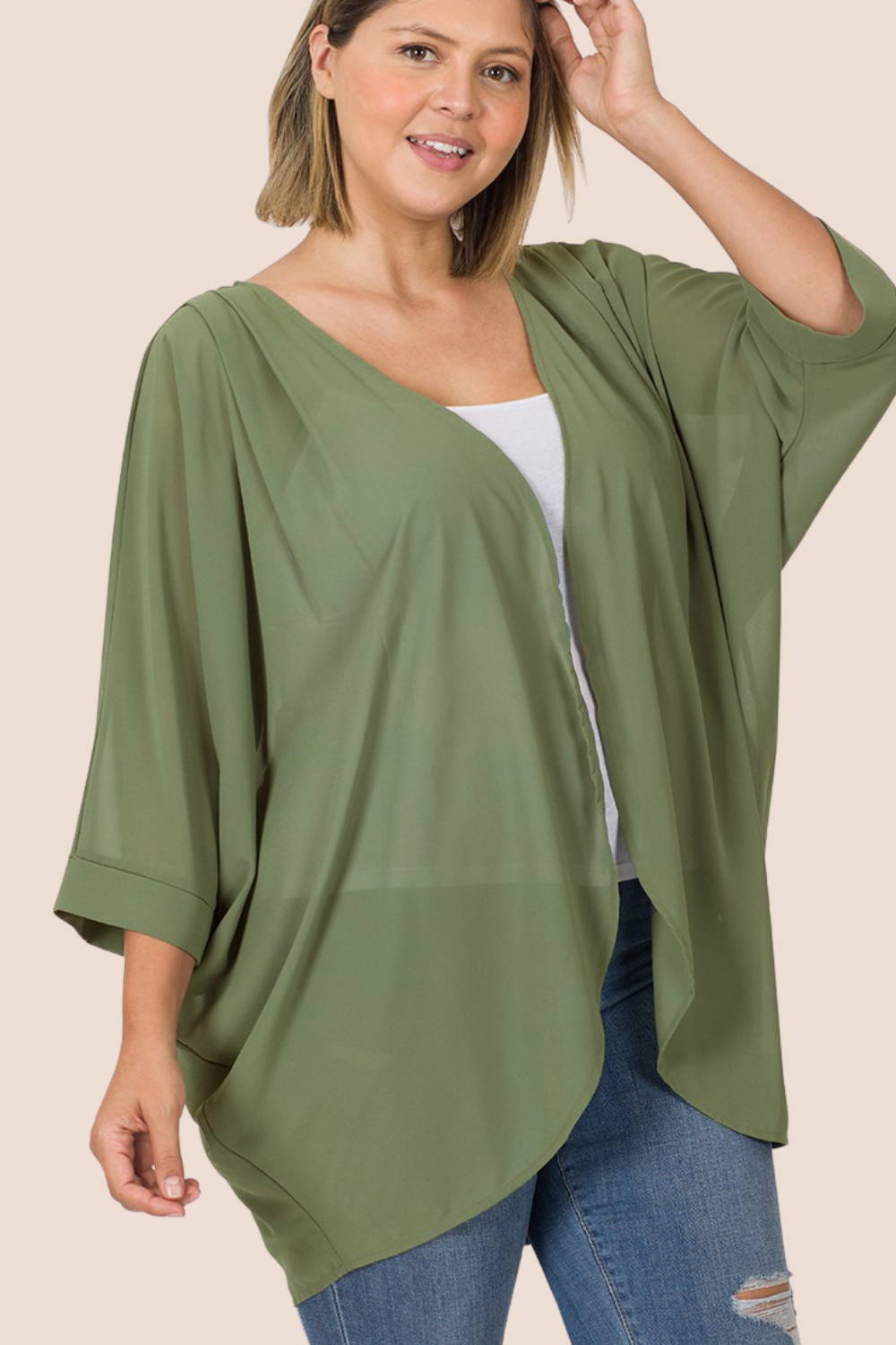 Everleigh Chiffon Cardigan with Shoulder Pleat Detail