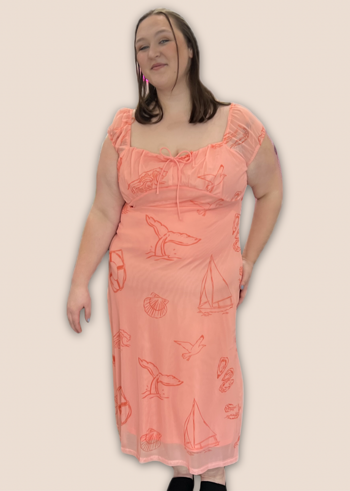 Moana Sea Print Square Neck Midi Dress