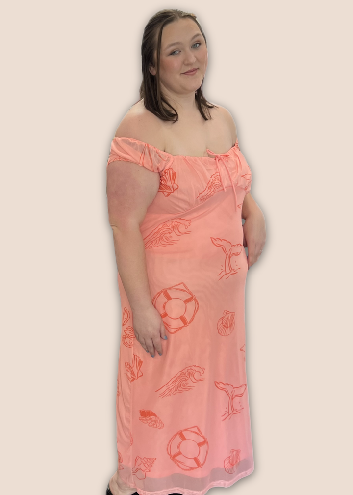 Moana Sea Print Square Neck Midi Dress