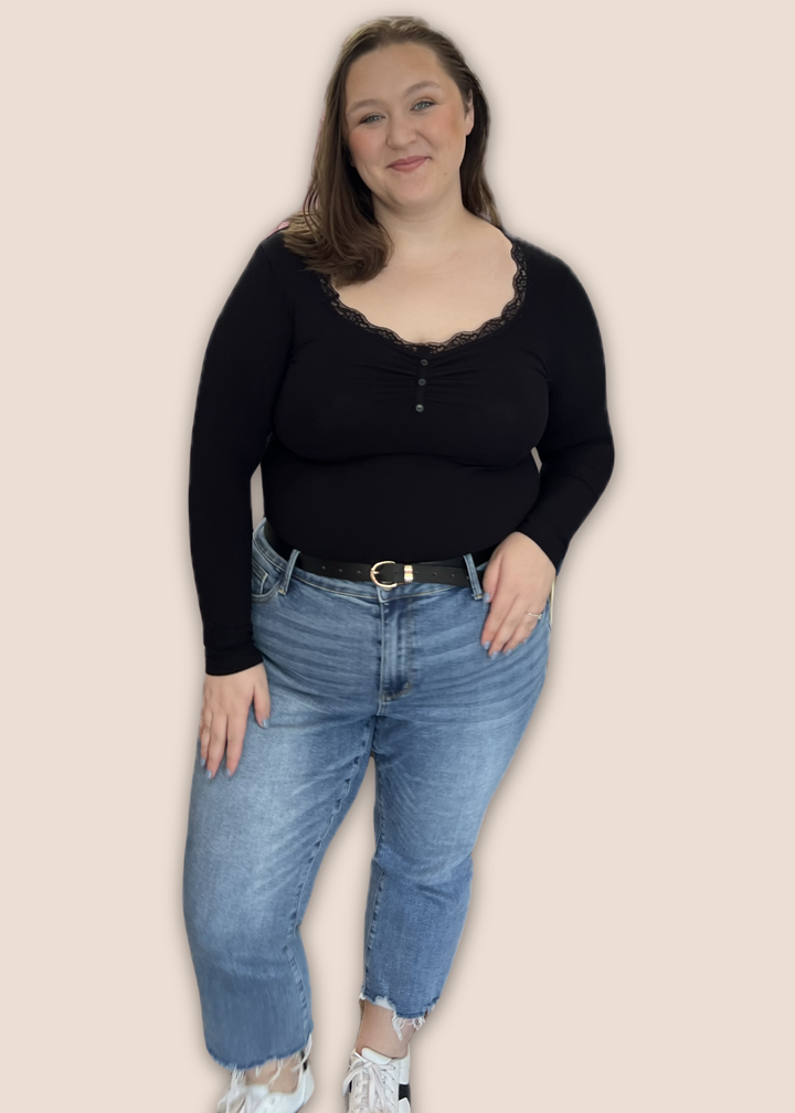 Melissa Lace Trim Long Sleeve Knit Top