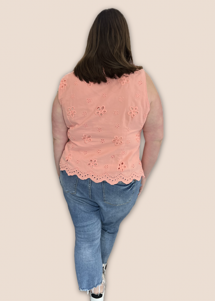 Lucille Eyelet Button Up Sleeveless Top