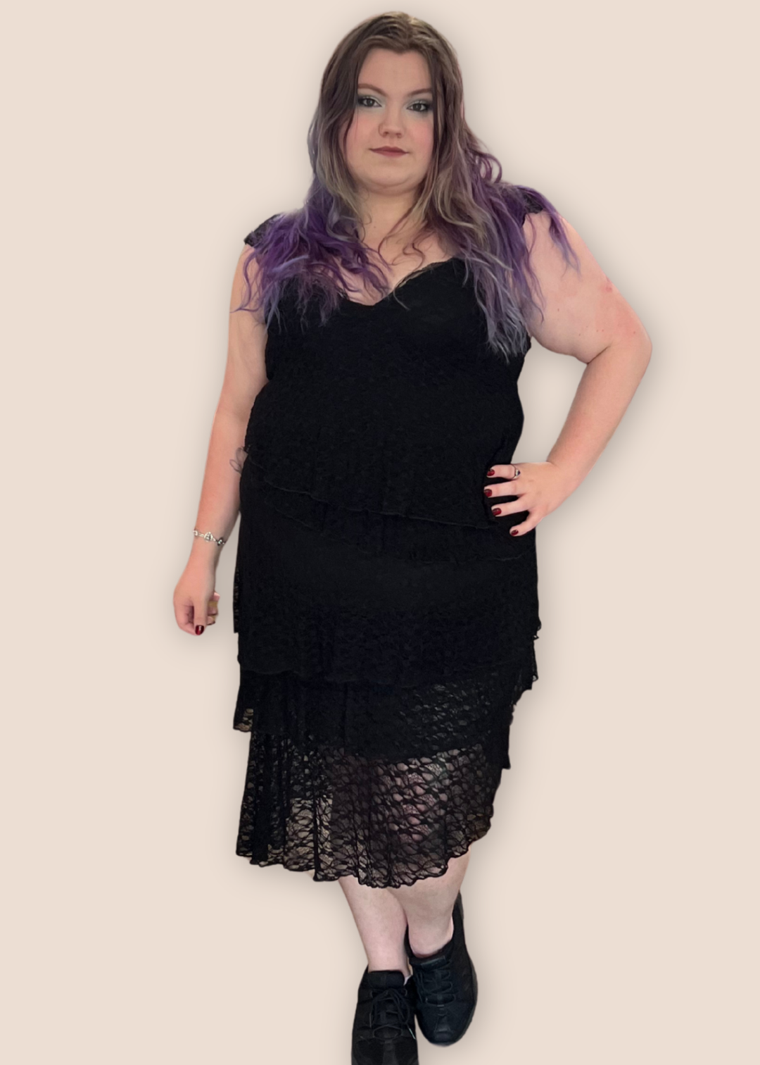 Stevie Lace Asymmetrical Midi Dress with Cap Sleeves
