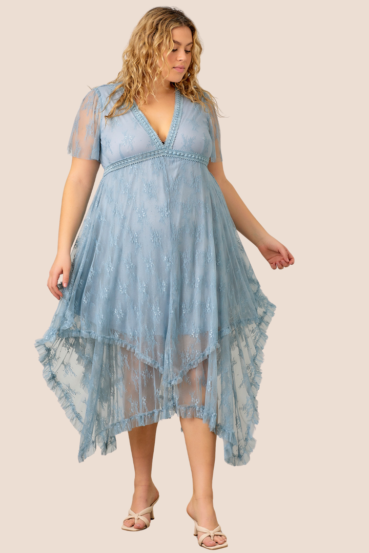 Rose Embellished Lace Hem Midi Dress