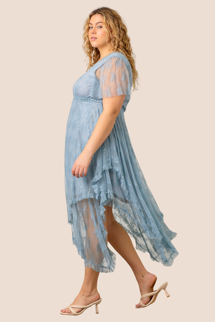 Rose Embellished Lace Hem Midi Dress