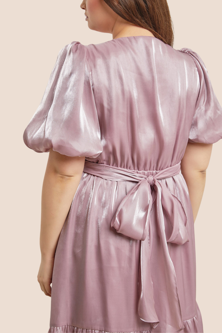 Serenity Sweetheart Neckline Wrap Tiered Puff Sleeve Midi Dress