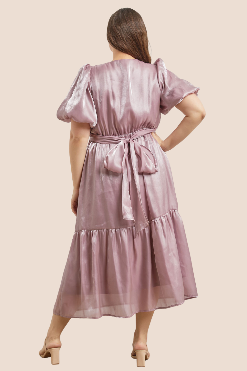 Serenity Sweetheart Neckline Wrap Tiered Puff Sleeve Midi Dress