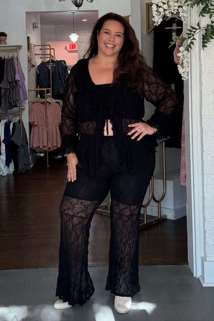 Paisley Lace Long Sleeve Tie Top