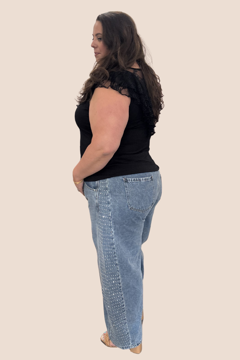 Laila Mid Rise Barrel Jean with Rhinestone Detailing
