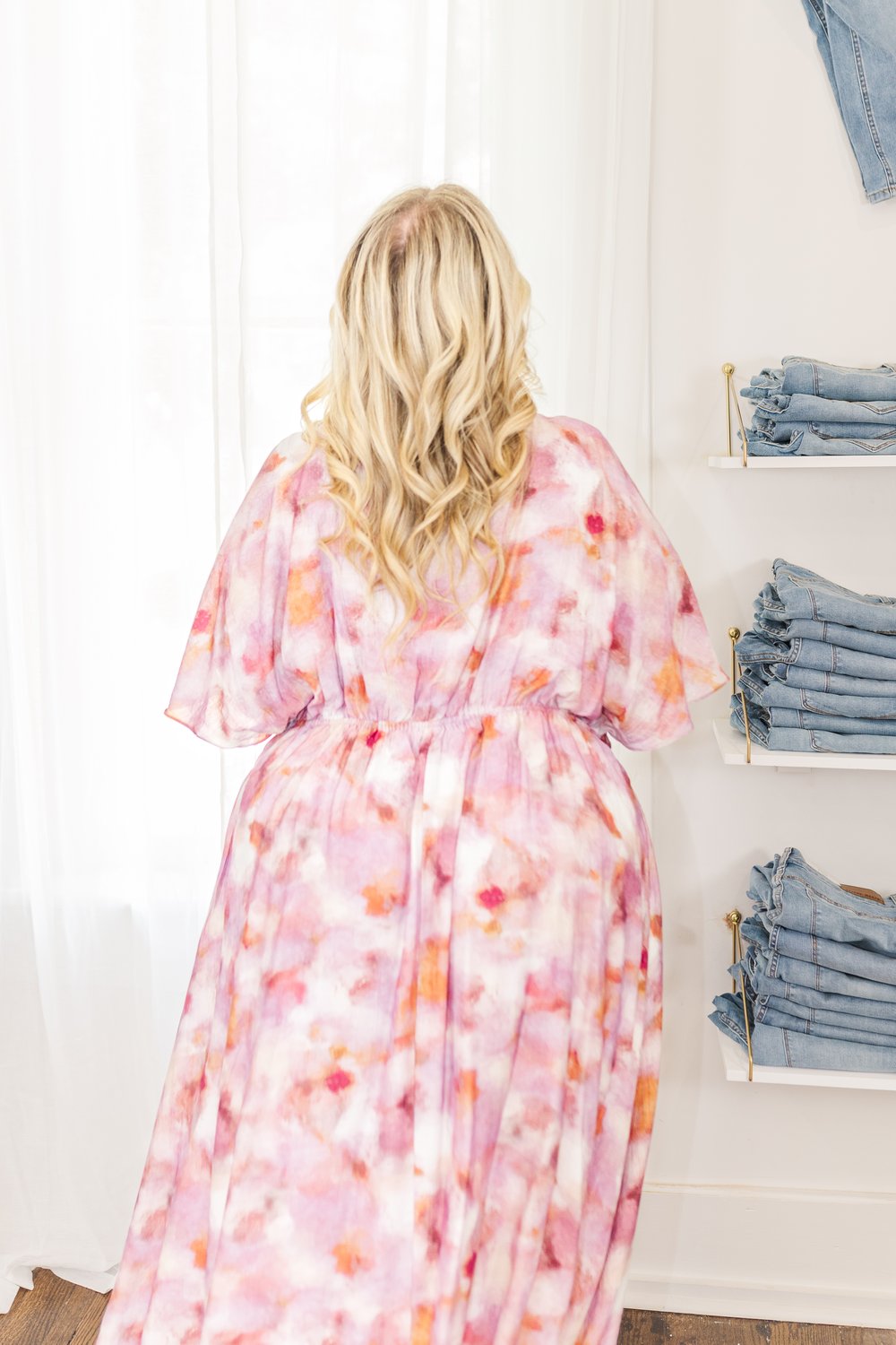 Kimmy V Neck Butterfly Sleeve Dress in Pink Multi