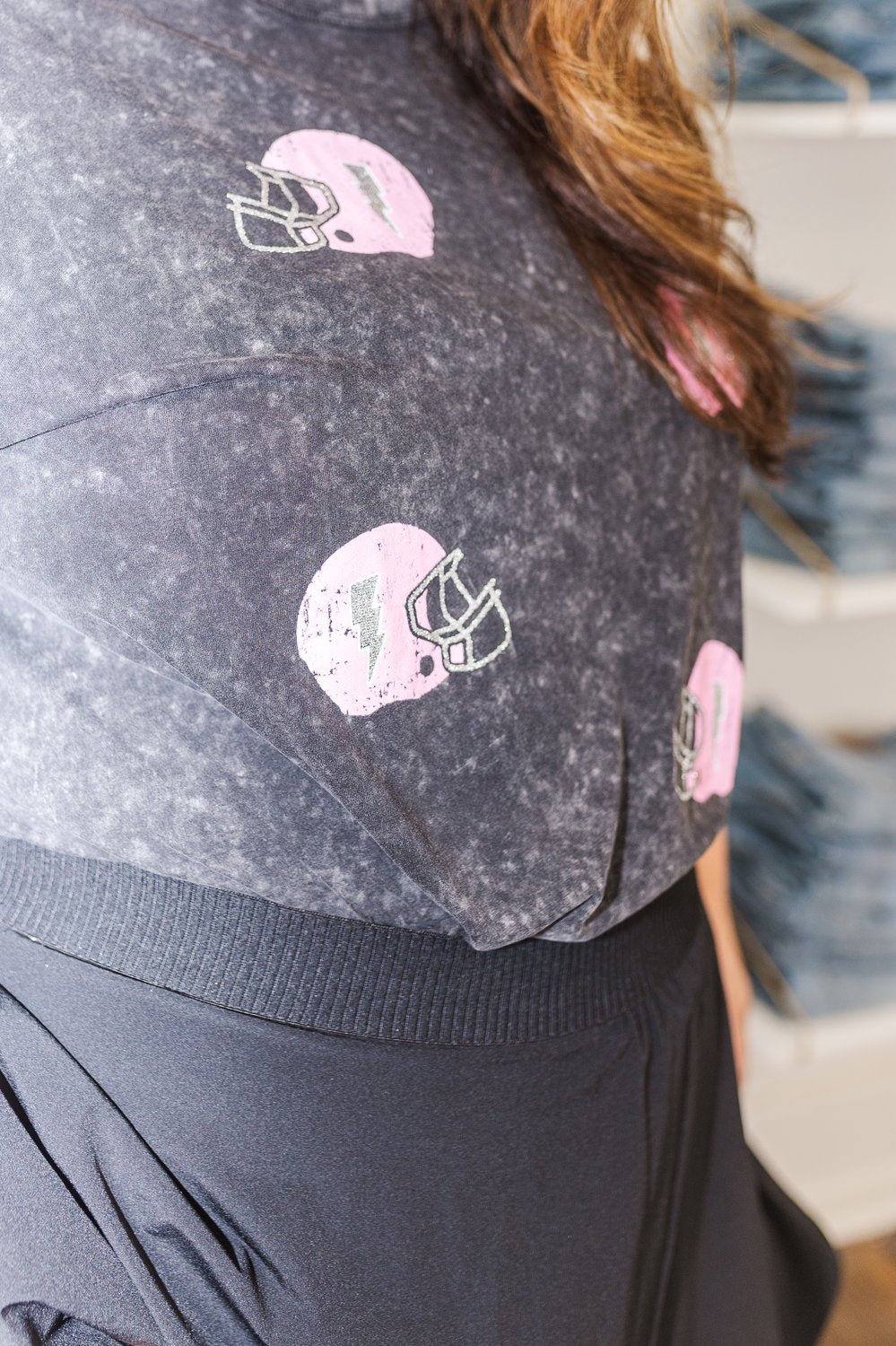 Dakota Graphic Glitter Football Tee T-Shirt in Charcoal and Pink - FINAL SALE