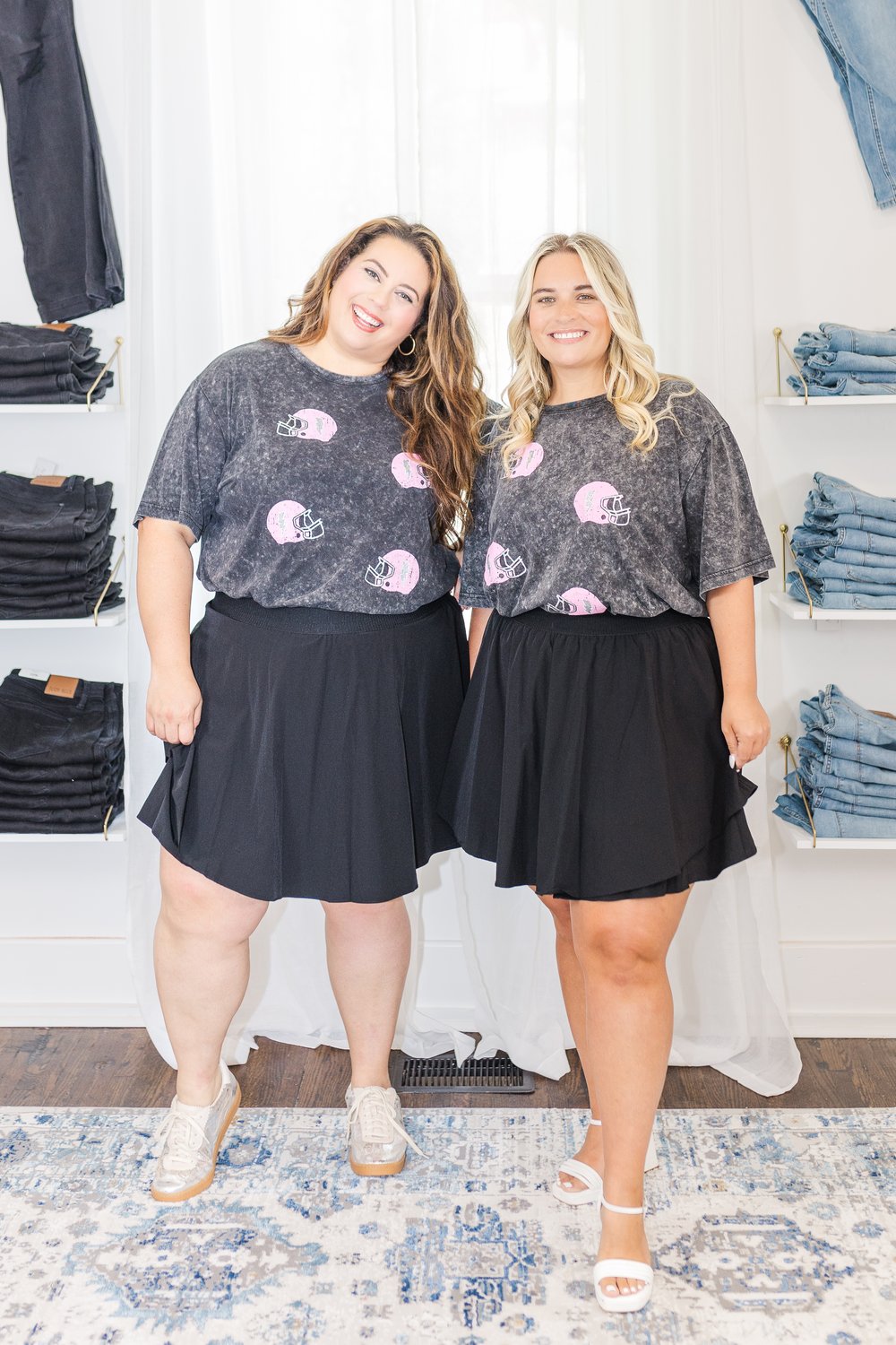 Dakota Graphic Glitter Football Tee T-Shirt in Charcoal and Pink - FINAL SALE
