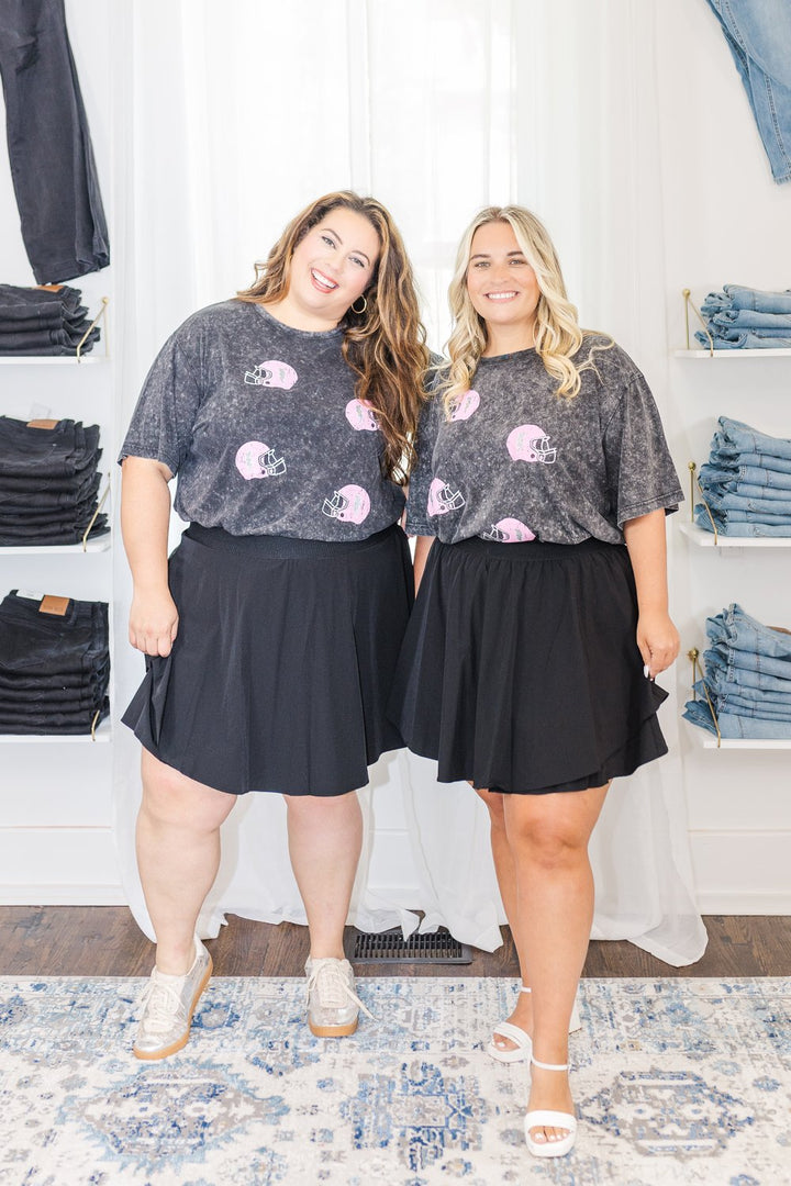 Dakota Graphic Glitter Football Tee T-Shirt in Charcoal and Pink - FINAL SALE
