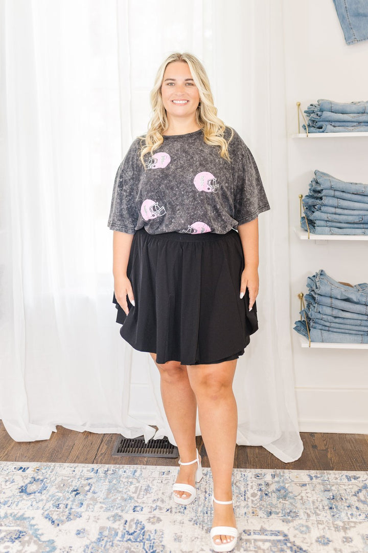 Dakota Graphic Glitter Football Tee T-Shirt in Charcoal and Pink - FINAL SALE