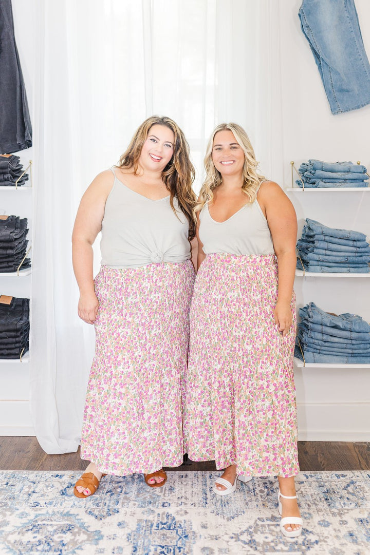 Lyra Floral Midi Skirt in Pink - FINAL SALE