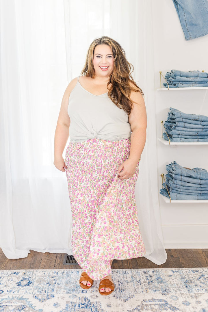 Lyra Floral Midi Skirt in Pink - FINAL SALE