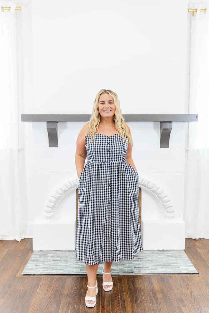 Madison Gingham Midi Dress in Navy Blue - FINAL SALE