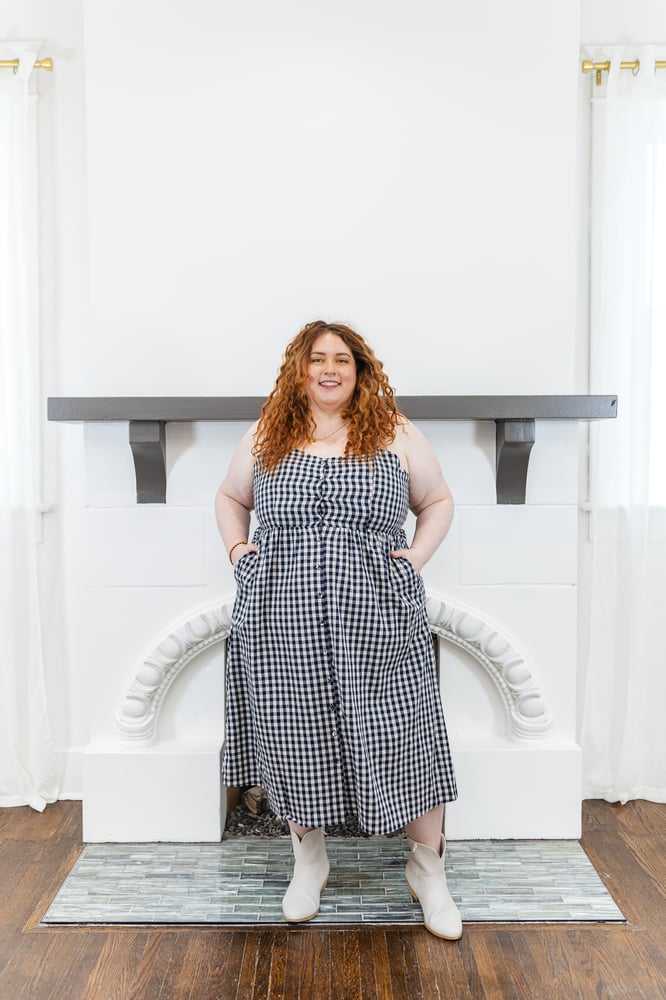 Madison Gingham Midi Dress in Navy Blue - FINAL SALE