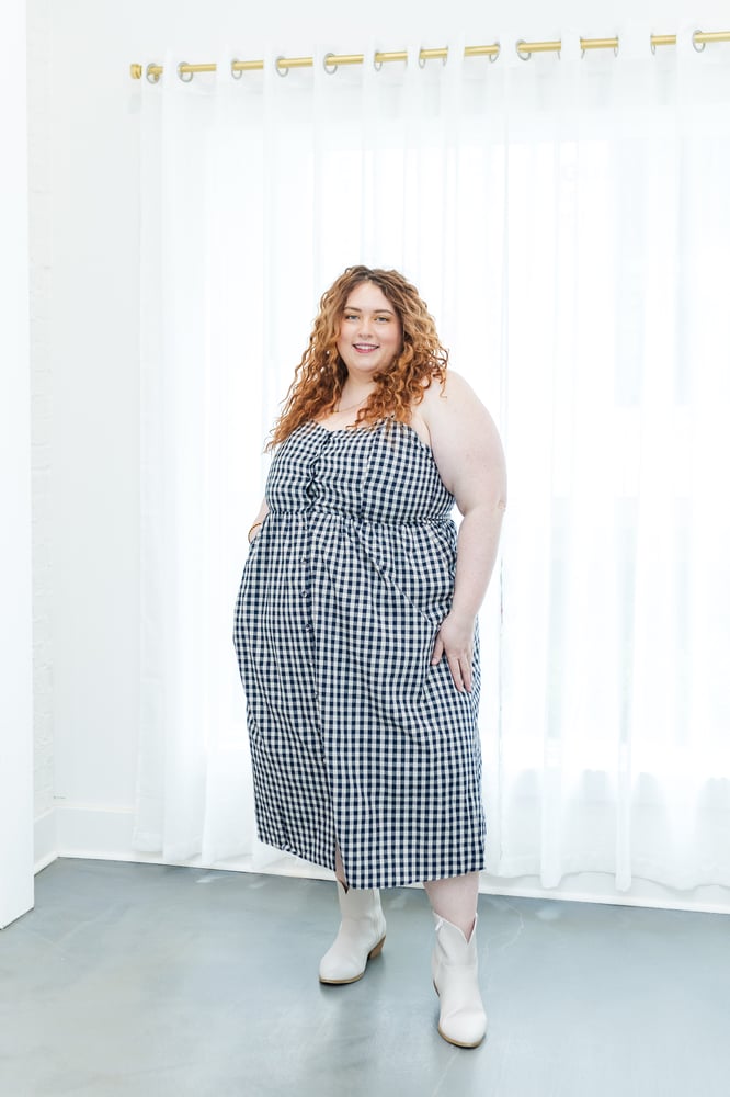 Madison Gingham Midi Dress in Navy Blue - FINAL SALE