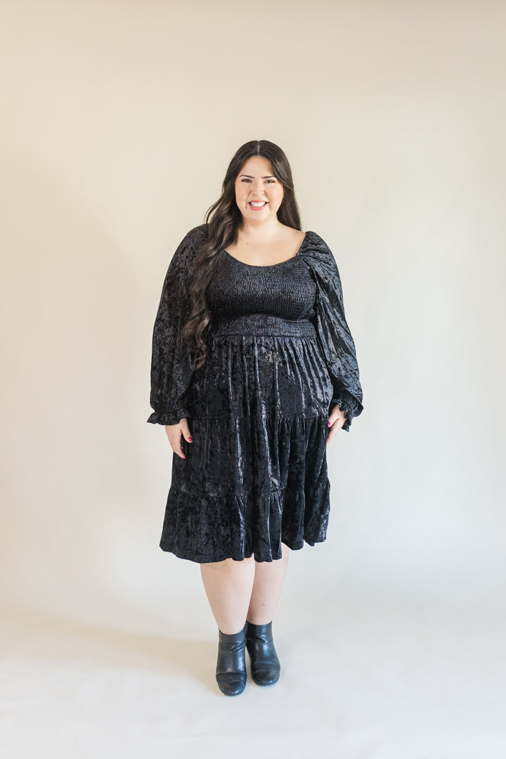 Emery Smocked Bodice Tiered Velvet Mini Dress (Online Exclusive)