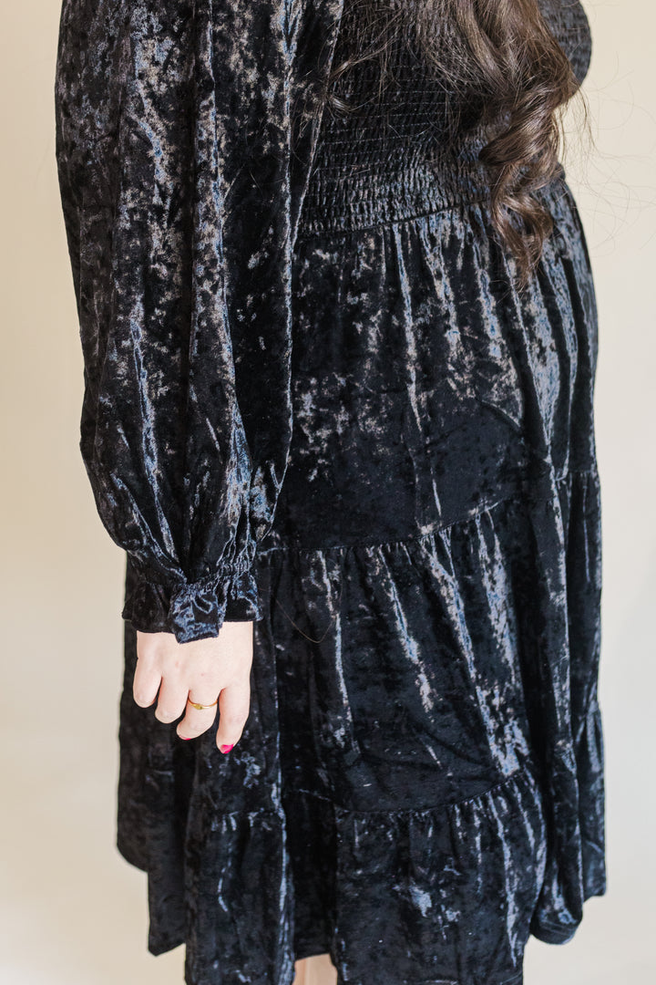 Emery Smocked Bodice Tiered Velvet Mini Dress (Online Exclusive)