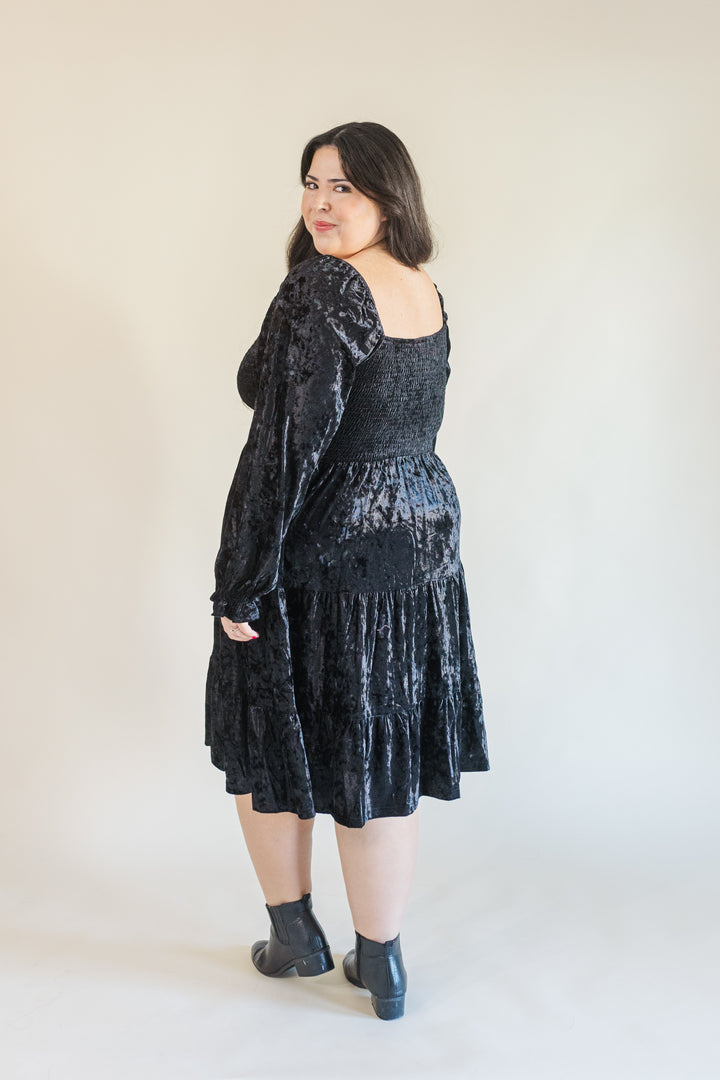 Emery Smocked Bodice Tiered Velvet Mini Dress (Online Exclusive)