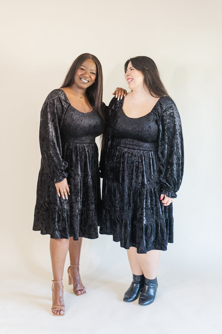 Emery Smocked Bodice Tiered Velvet Mini Dress (Online Exclusive)