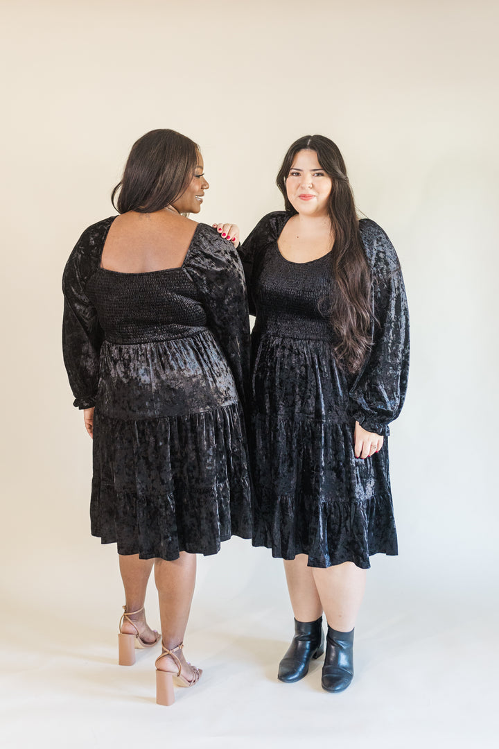 Emery Smocked Bodice Tiered Velvet Mini Dress (Online Exclusive)